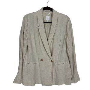 LC Lauren Conrad Cream Tan Blazer Women's Large Rayon Linen